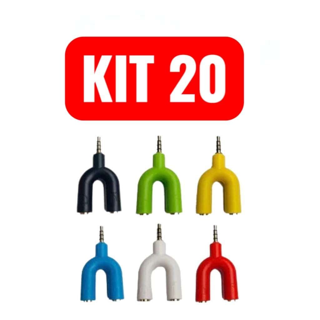 Kit 20/60 Adaptador P2 para P3 Fone Headset Microfone Lapela – Cores Sortidas