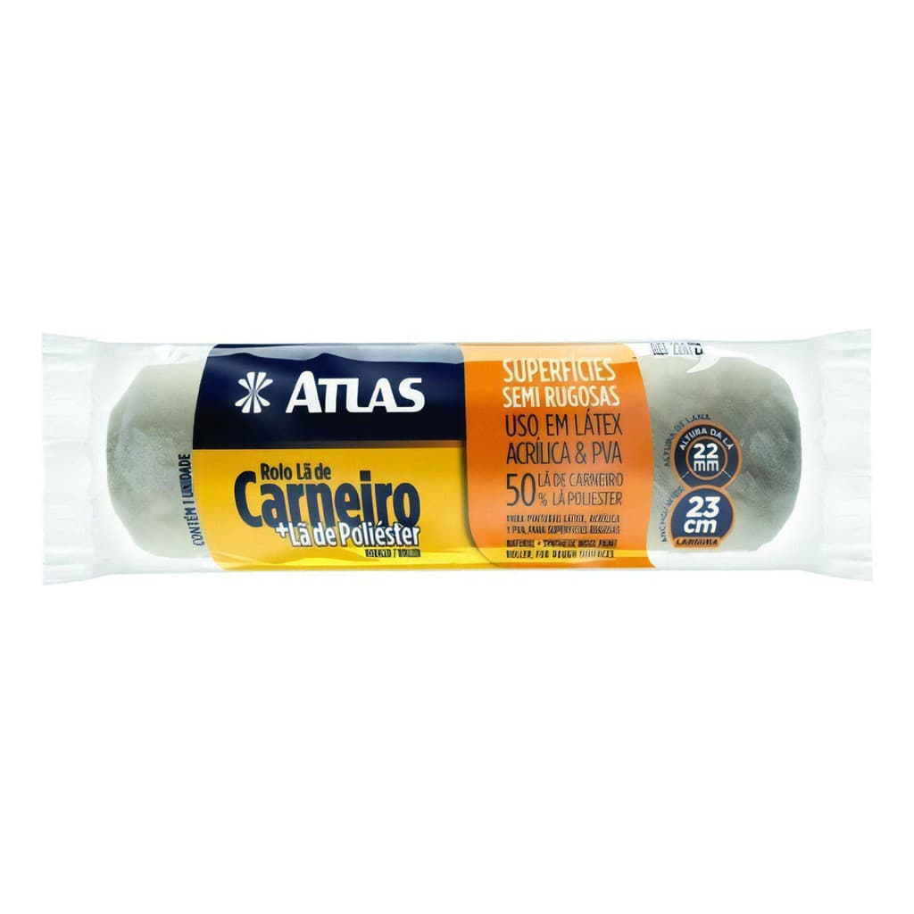Rolo de Pintura Lã de Carneiro + Poliester 23cm Atlas