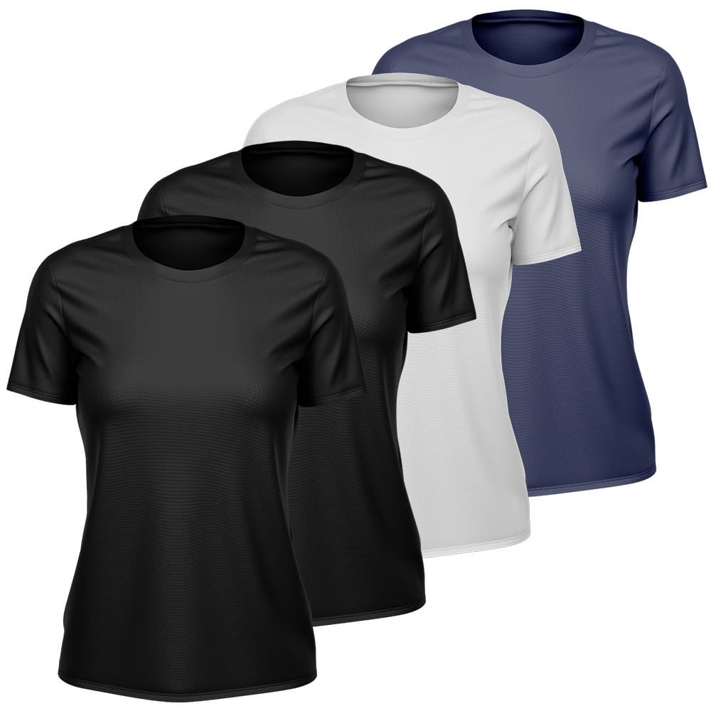 Kit 4 Camisetas Feminina Dry Manga Curta Proteção UV Slim Fit Básica Academia Treino Fitness