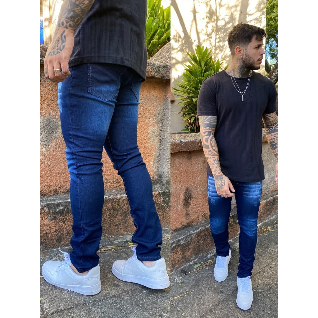 Calça Jeans Masculina Skinny Pistolados e Puídos