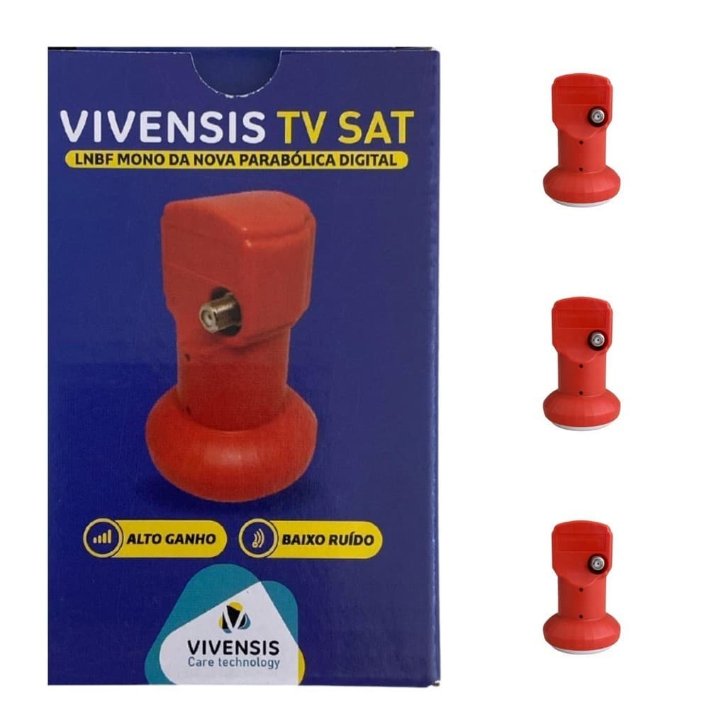 Kit 3 Captadores de Sinal para Antena Parabólica Universal HD Digital LNBF