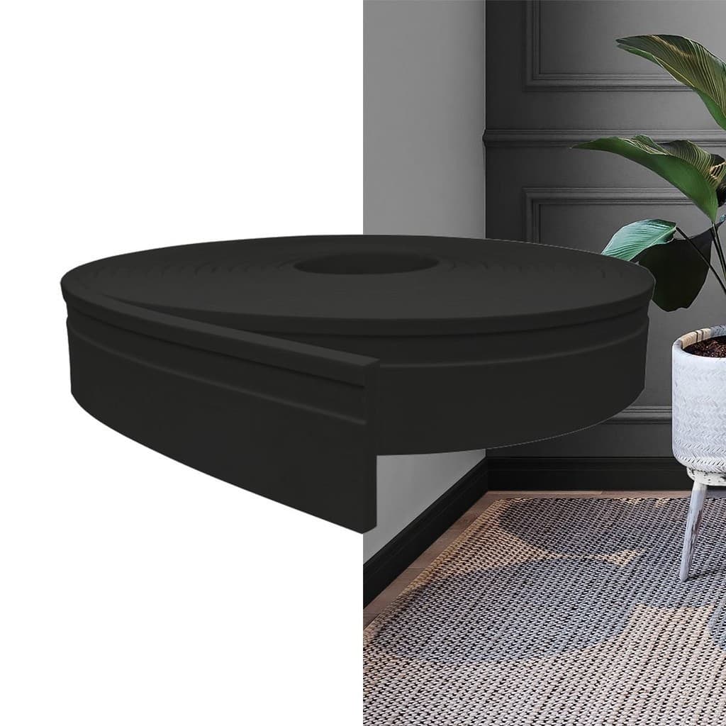 Rodapé Moldura EVA Autocolante Flexível 7cm Rp16 Preto 5 Metros