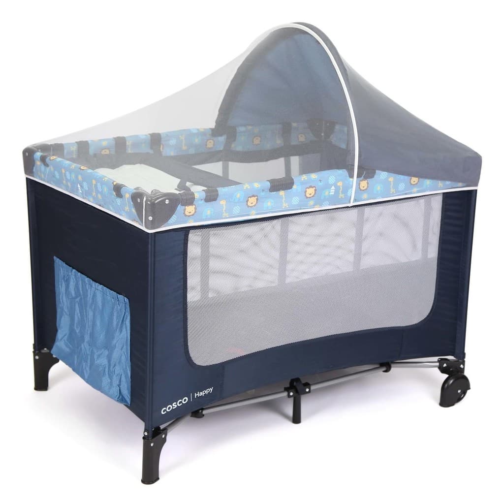 Berço Portátil Cosco kids Happy Com Mosquiteiro e Trocador 0-15kg Azul