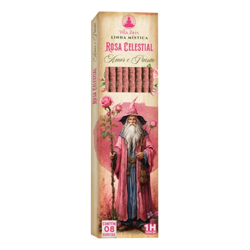 Incenso Linha Mistica do Mago 0% Carvão Rosa Celestial Com 8 Varetas