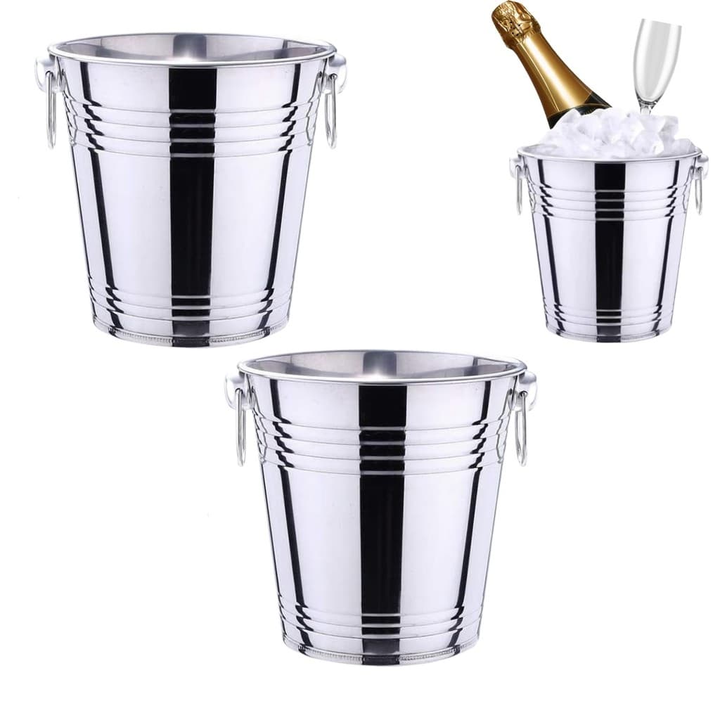 2 Baldes De Gelo Aço Inox Para Champagne e Bebidas 4 Litros