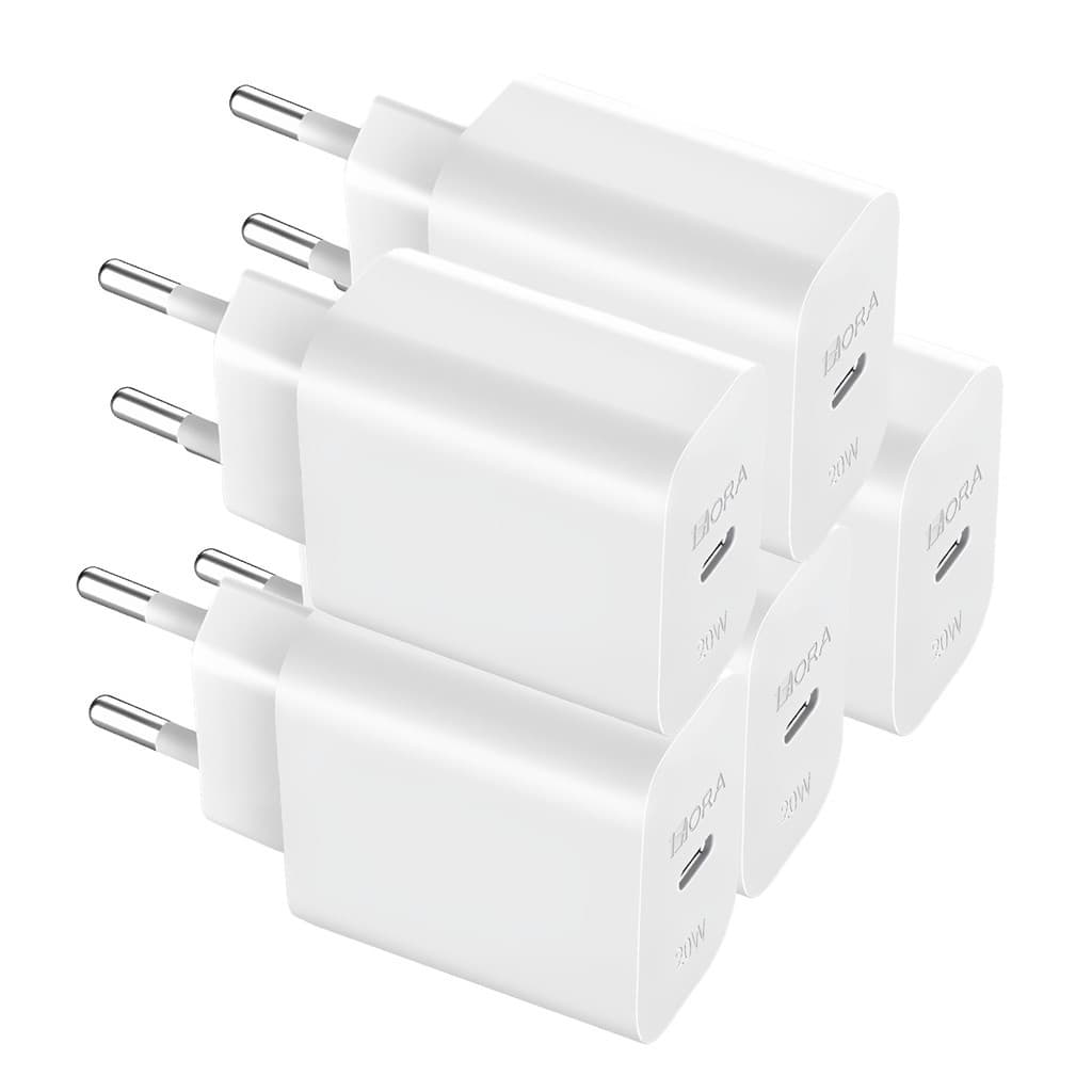 KIT 5x Carregador Usb 1Hora, Porta Usb C Pd20W Branco