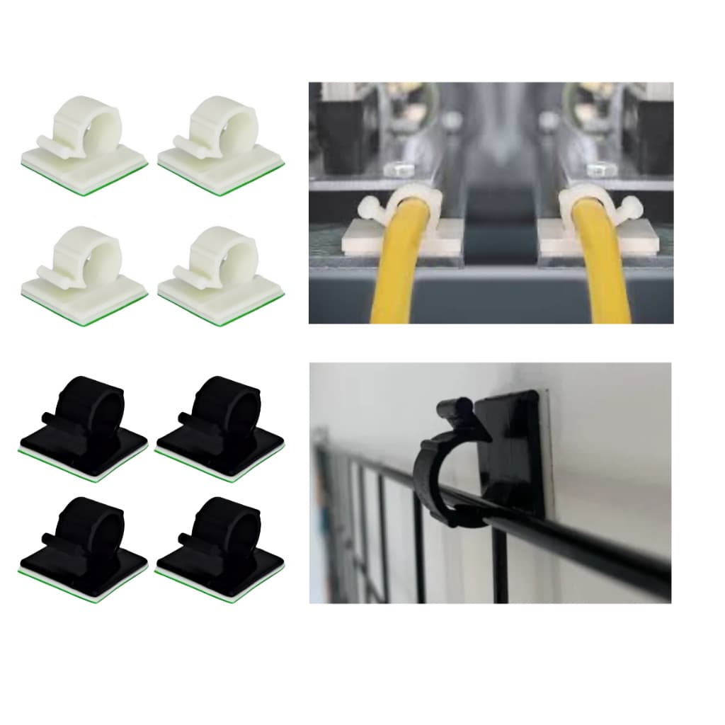 Kit de clips organizador de fios e cabos 6mm 50 unidades esconde fio e cabo colante prendedor adesivo preto branco face