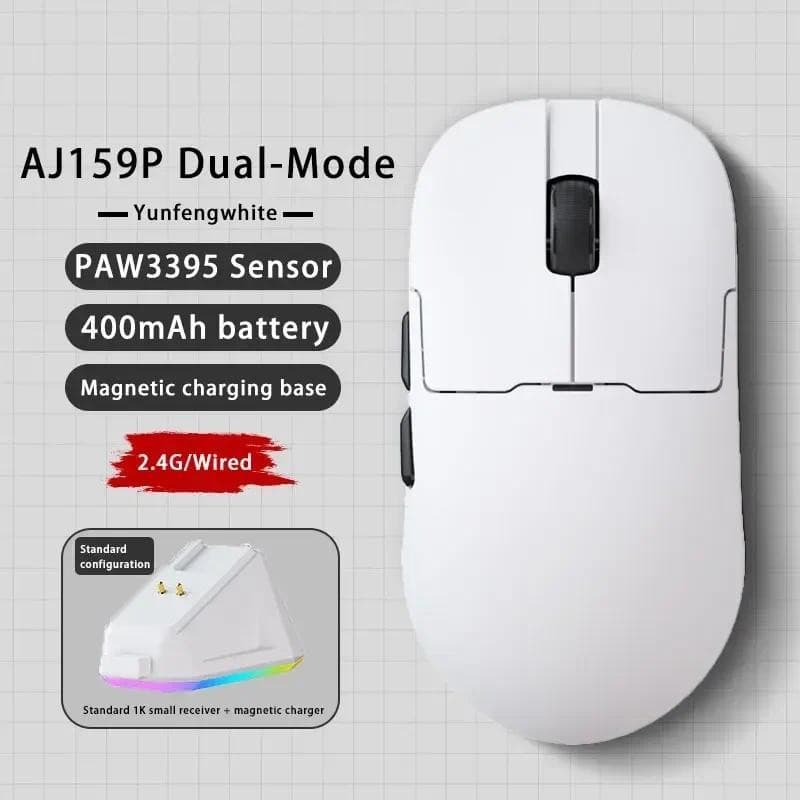 Ajazz AJ159 AJ159P AJ159PRO Mouse Leve Sem Fio Como Modo Duplo PAW3395 Sensor Up 26KDPI Para Jogos Com Base De Carregame