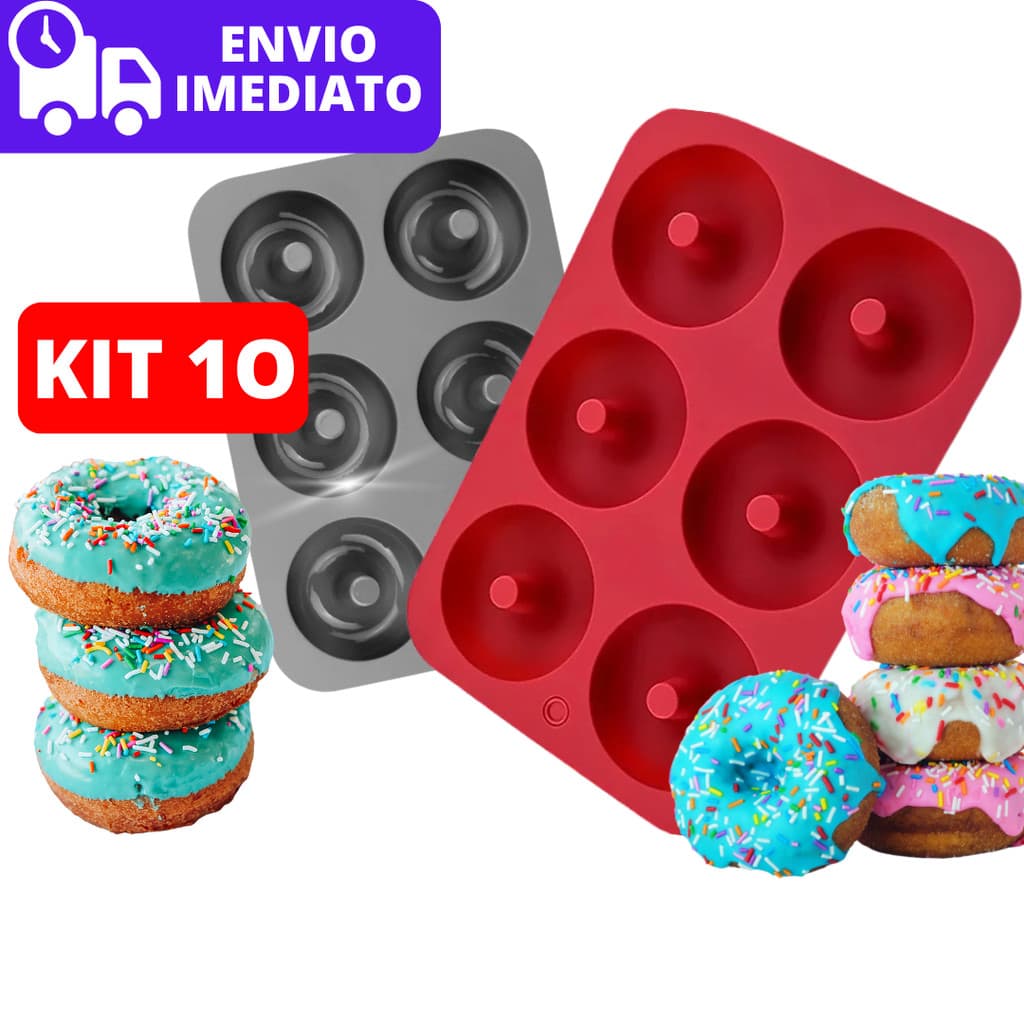 Kit 10 Forma Silicone Para Donuts e Rosquinhas Doces Mini Pudim Molde Antiaderente Premium