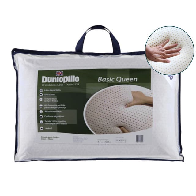 Travesseiro Dunlopillo Basic Queen - Espuma de Látex - Antiácaros - Oferece Sensação de Frescor - Alta Durabilidade