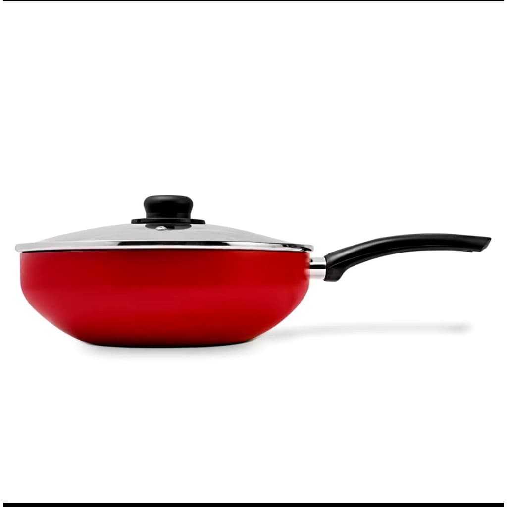 Frigideira Wok Multiflon 28cm com Tampa de Vidro  Antiaderente Ultra 7 Camadas