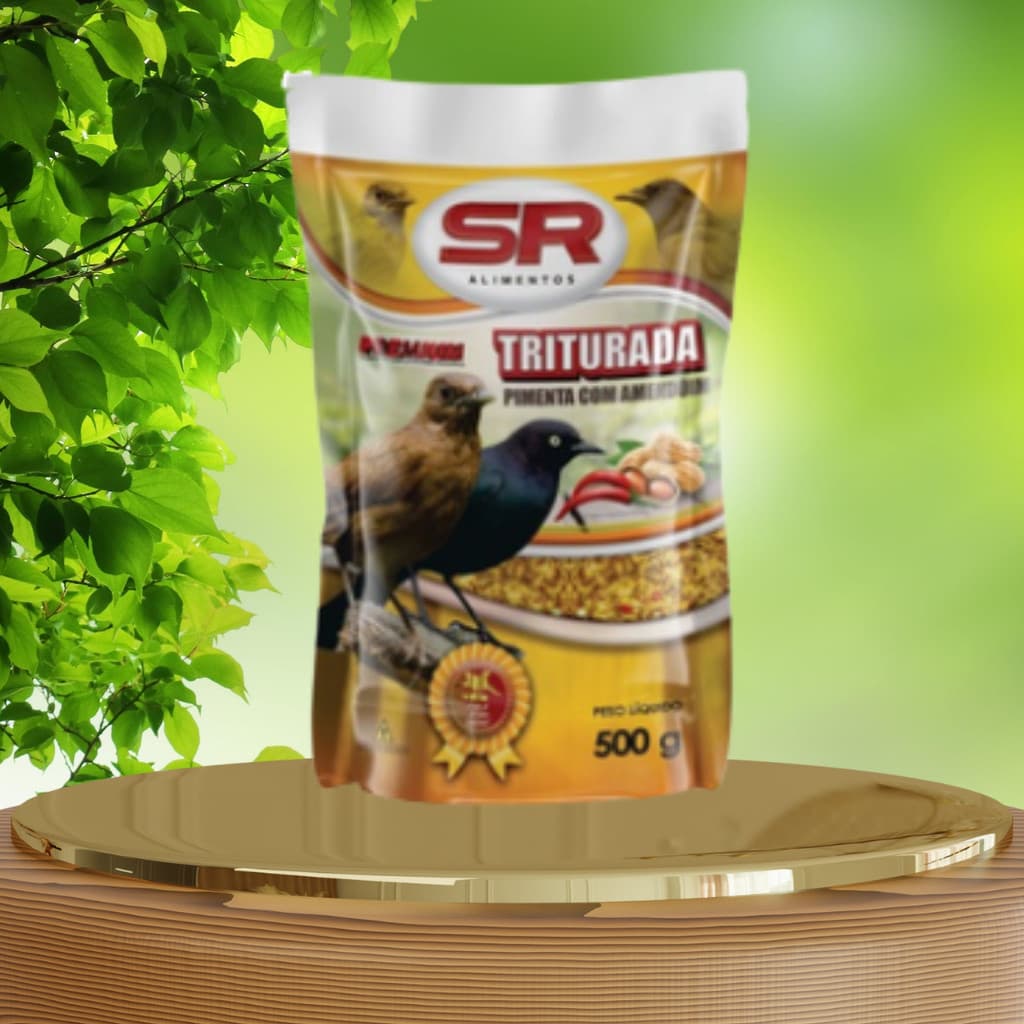 RAÇÃO PÁSSARO PRETO TRITURADA PIMENTA COM AMENDOIM – LINHA PREMIUM SR ALIMENTOS – 500G