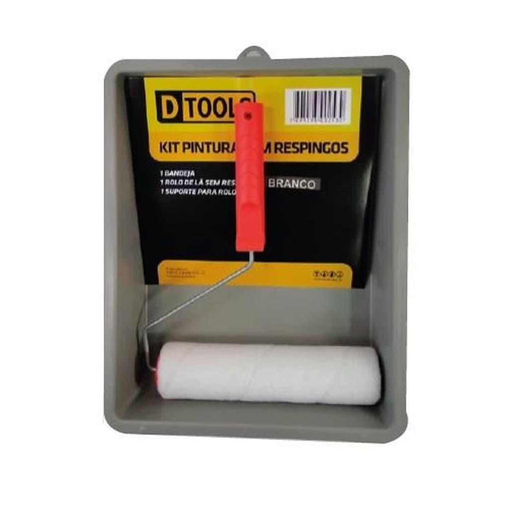 Kit Pintura com Rolo de Lã Sem Respingo 23cm Branco 3 Peças - Bandeja, Rolo e Suporte