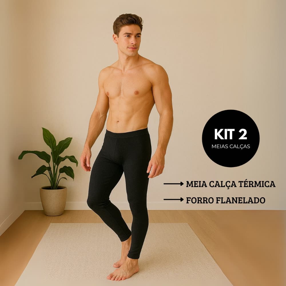 Kit 2 Meia Calça Termica Masculina Forro Flanelado Peluciado Quente Inverno Sem Pé Frio