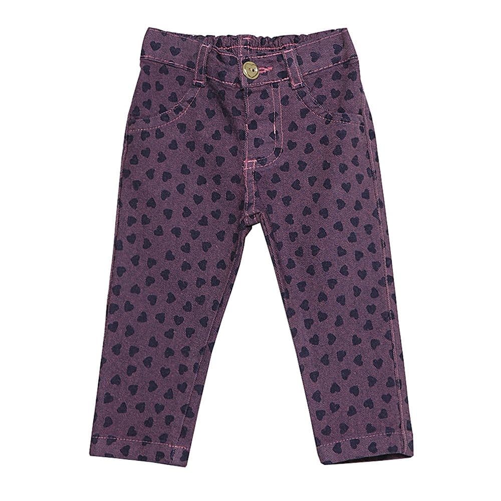 Calça Bebê Look Jeans Skinny Estampa Coração