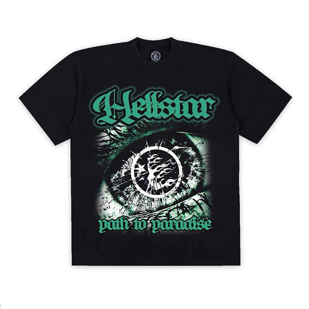 Camiseta Unissex Oversized, Estampa Olho “Hellstar path to paradise”, Streetwear Novo