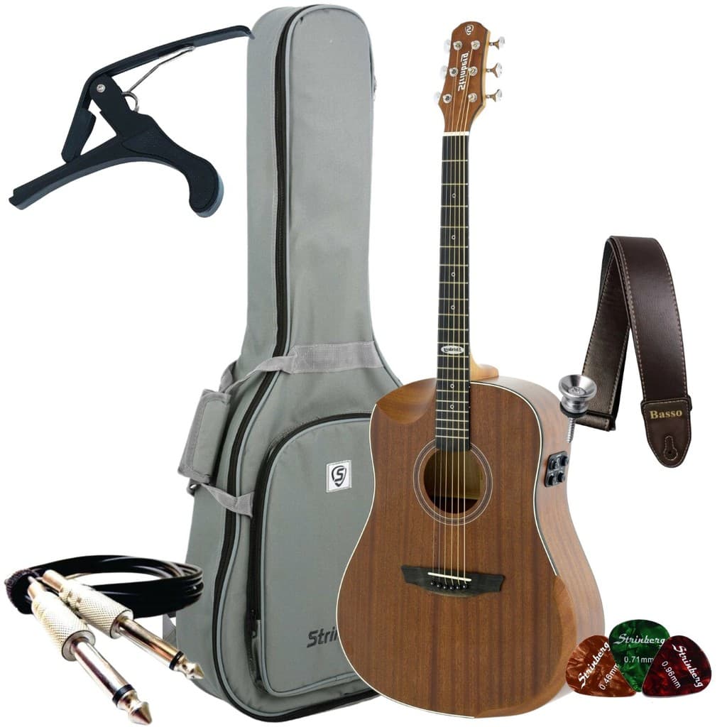 Kit Violão Strinberg Elétrico Folk SD301HCR Lh Canhoto Galaxy + Acessórios