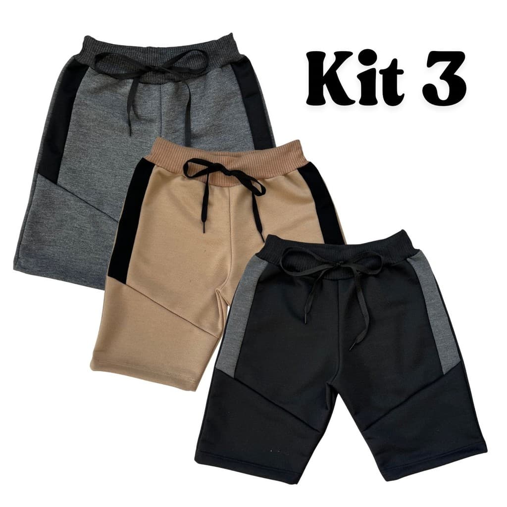 Kit 3 Bermuda Moletinho Infantil Confortável com Cadarço Escola Dia a Dia