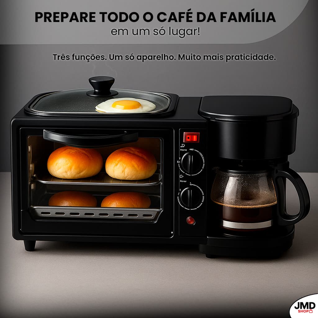 Mini Forno 3 em 1 Com Cafeteira e Grill Elétrico para Café da Manhã