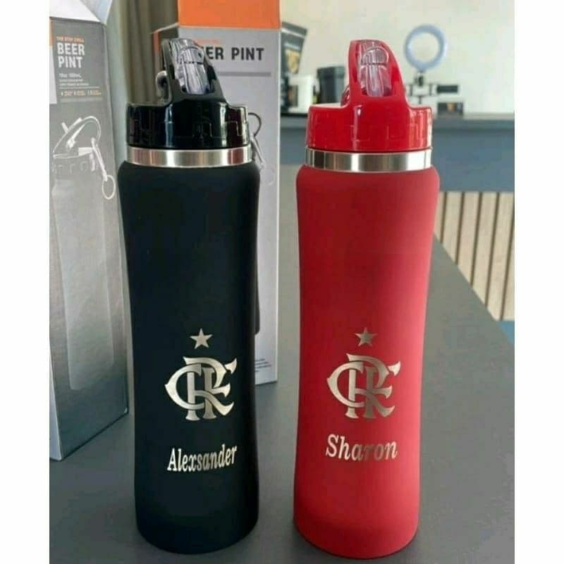 Garrafa Térmica 750ml quente e fria mega Térmica.Aço Inox personalizado com seu nome+ times.