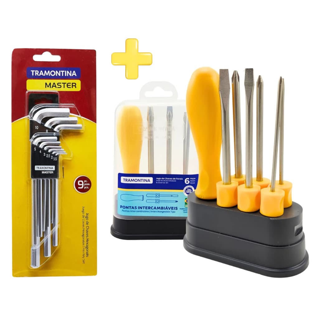 Kit Jogo de Chave Allen Tramontina Original Hexagonais 9 Peças + Jogo de Chaves de Fenda Pontas Intercambiáveis 6 Peças