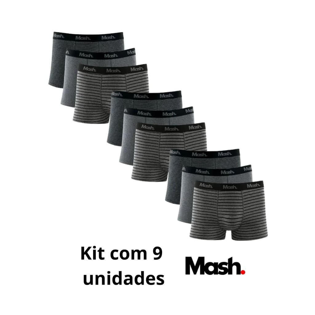 Kit 9 Cuecas Boxer Mash Listrada 110.38 Algodão Adulto Original Combo Promoção