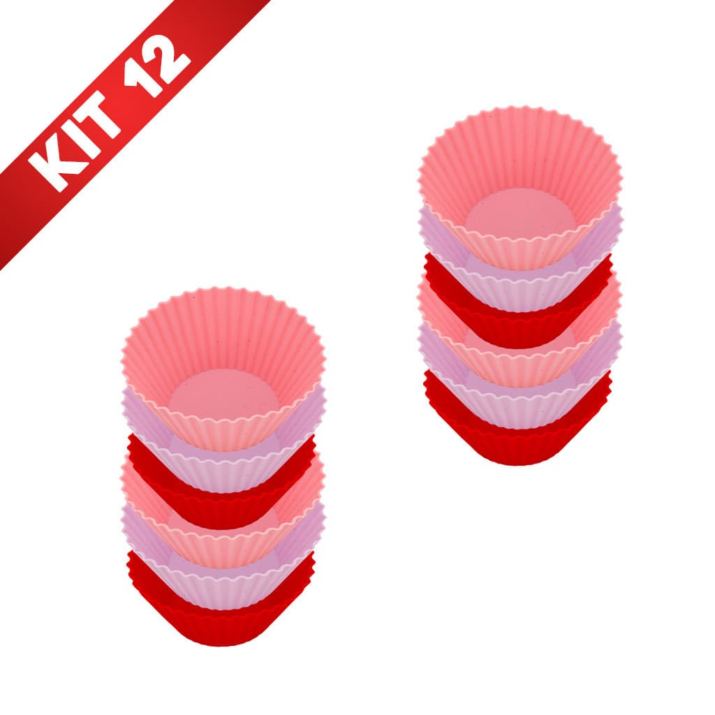 Kit 12 Formas Silicone Cupcake Muffin Bolo Mini Coloridas Assadeira Peças Unidades Redonda Assar