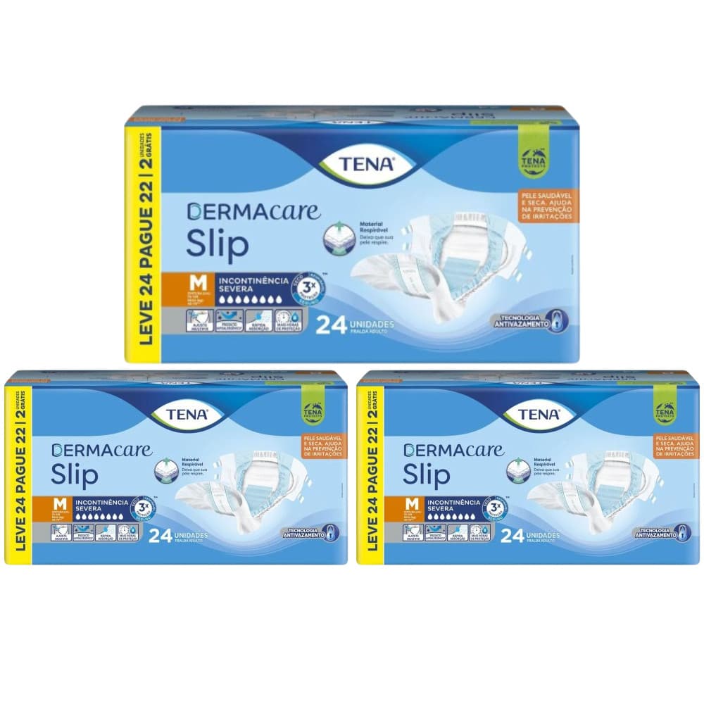 Kit 3 Fralda Geriátrica Tena Slip M 24un – Dermacare p/ Incontinência Severa | Envio Imediato
