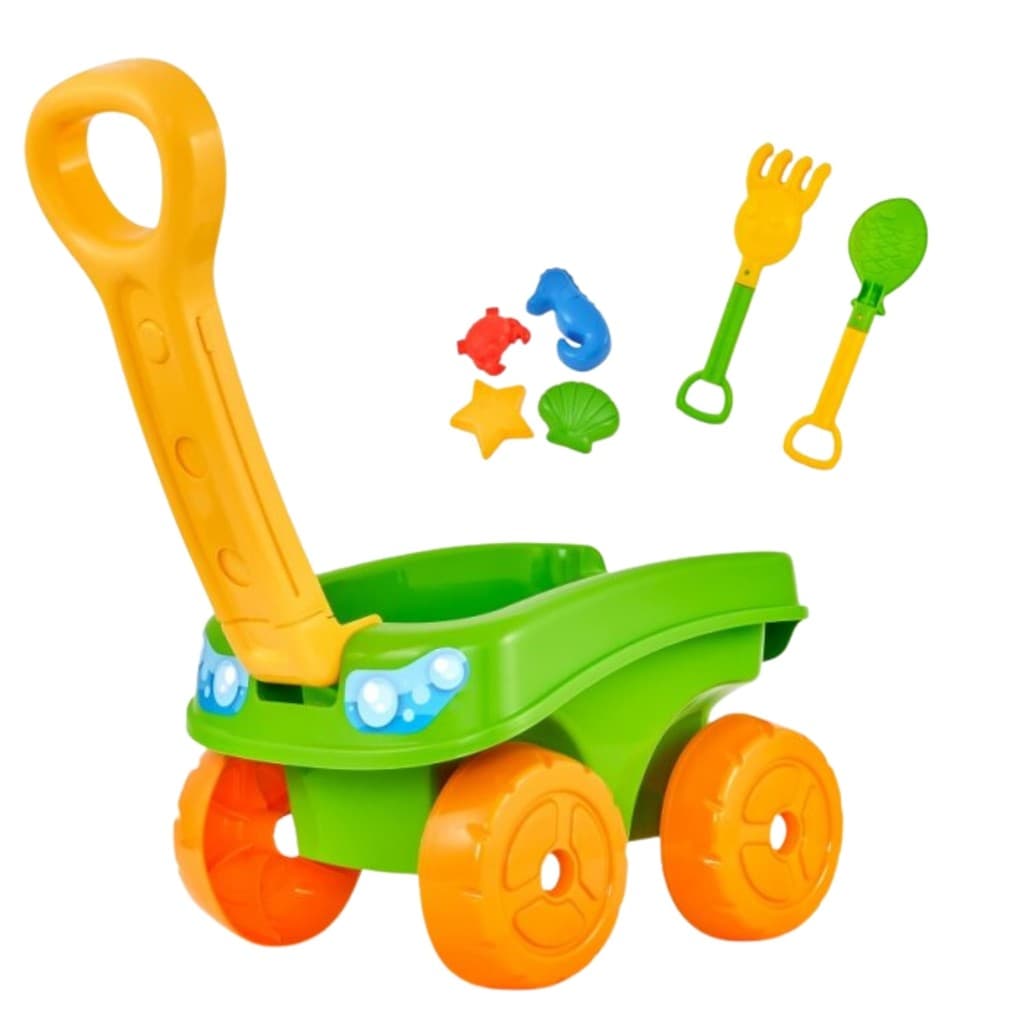 Carrinho De Praia De Mão Com Pá Rastelo e Forminhas Para As Crianças Brincar Na Terra e Areia - Brinquedo Infantil Usual