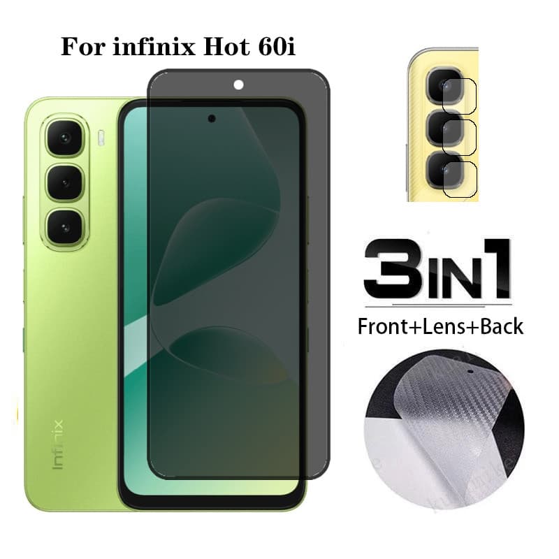 3 Em 1 Película Privacidade infinix Hot 60i Vidro Temperado Prevenir Peeping Protetor De Tela Filme + Lente De Câmera