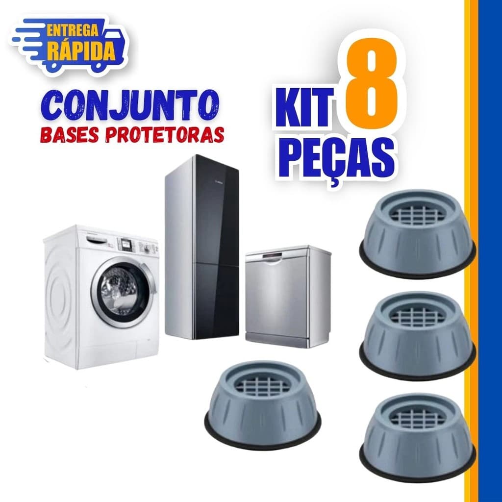 Jogo 8 Base Protetora Pés Máquina Lavar Fogão Geladeira Móveis Almofada Anti Vibração Suporte Base Top House Premium