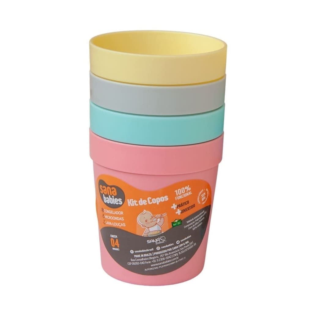 Kit 4 Copos 200ml Meninas Tons Pastéis Coloridos Sana Babies
