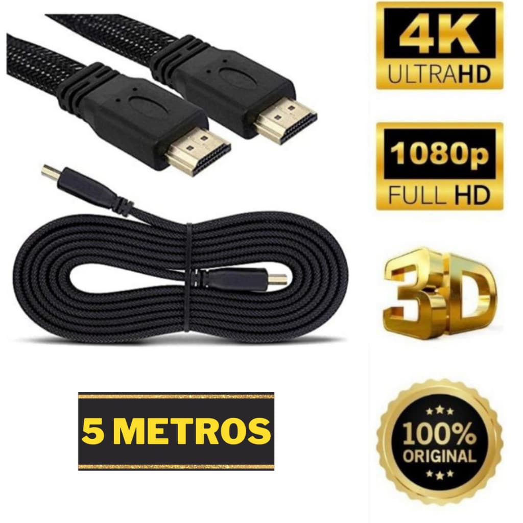 Cabo Hdmi 5 Metros 4k Ultra Hd 3D Blindado Com Revestimento Interno E Nylon Externo para Proteção