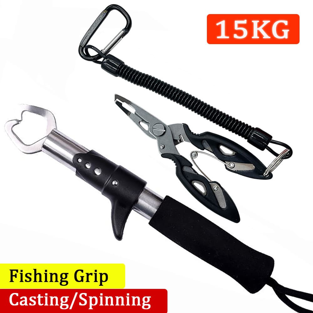 GHOTDA Peixe Profissional Grip Lip Clamp Agarrador De Lábio Alicate Dobrável Clip Controlador Ferramenta De Pesca Gripper Em Aço Inox 15KG