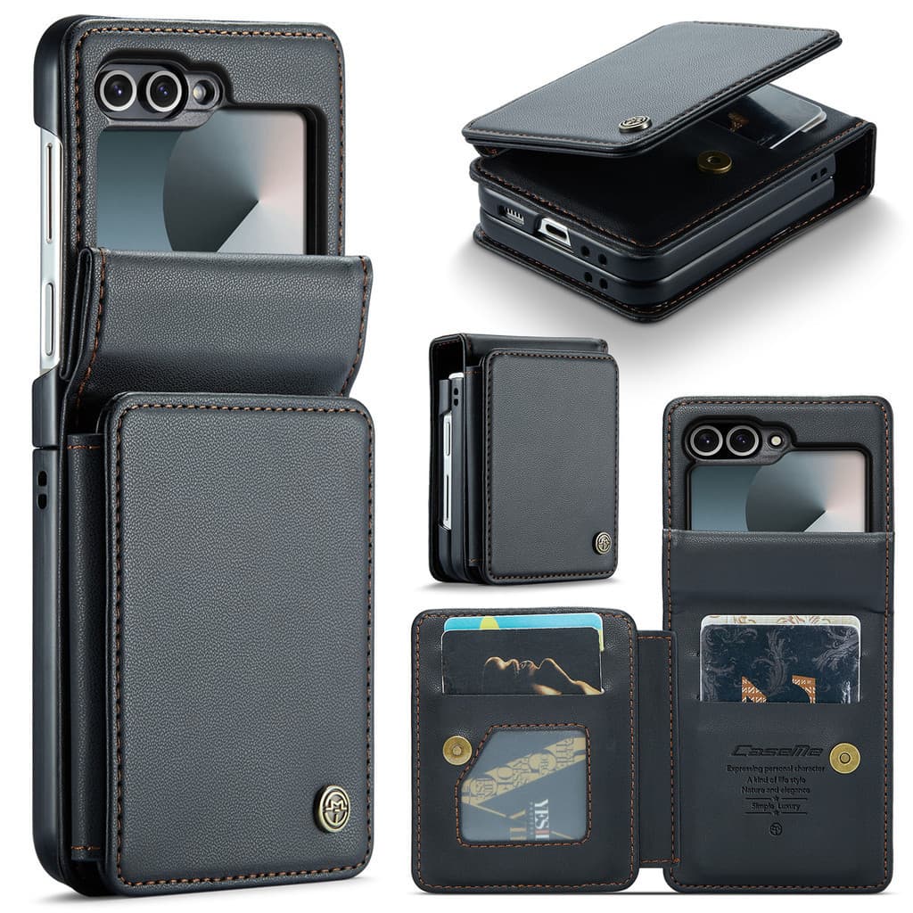 Capa Para Samsung Galaxy Z Flip 5 6 7 Carteira De Cartão Slots À Prova De Choque De Couro Slim Fit