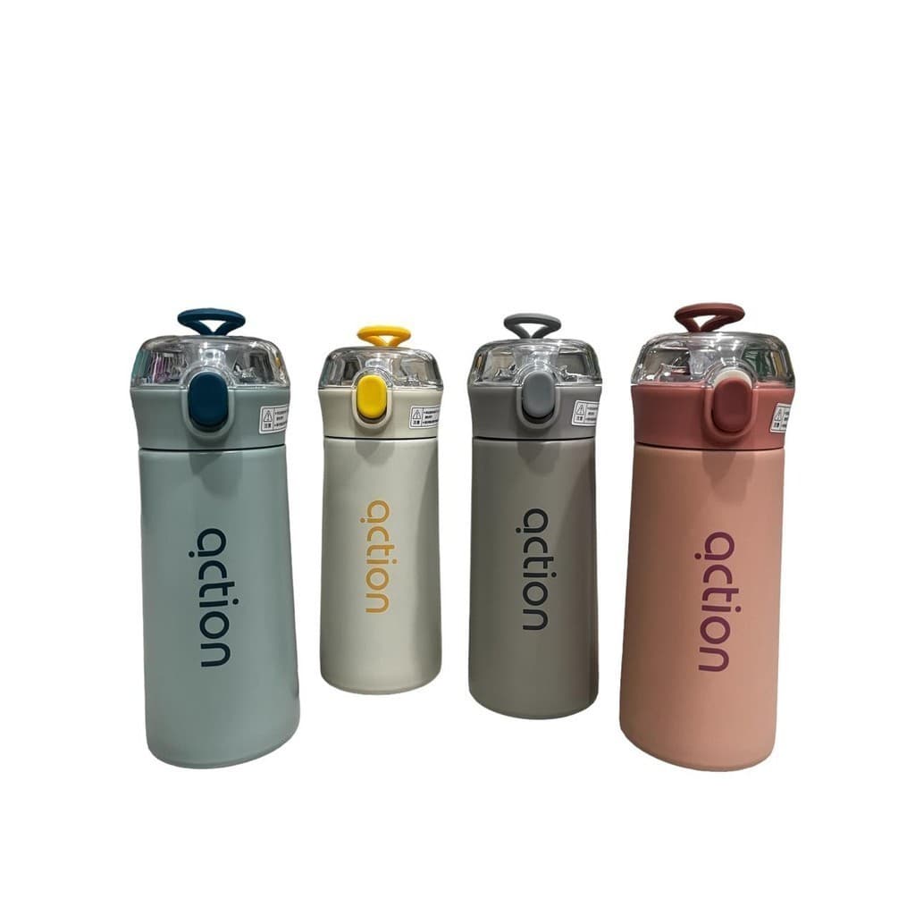 Garrafa Térmica Infantil ou Adulto ACTION Com Canudo de solicone Inox 380ml Quente e Frio