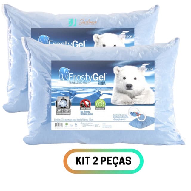 Kit 2 Travesseiros Fibrasca Frostygel - Macio Confortável - Tecido Refrescante - Lavável