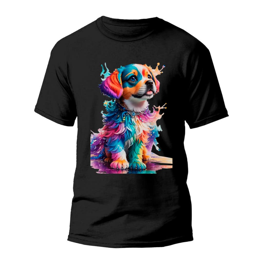 Camiseta Premium Algodão Estampada Especial Cachorro Colorido REF1039