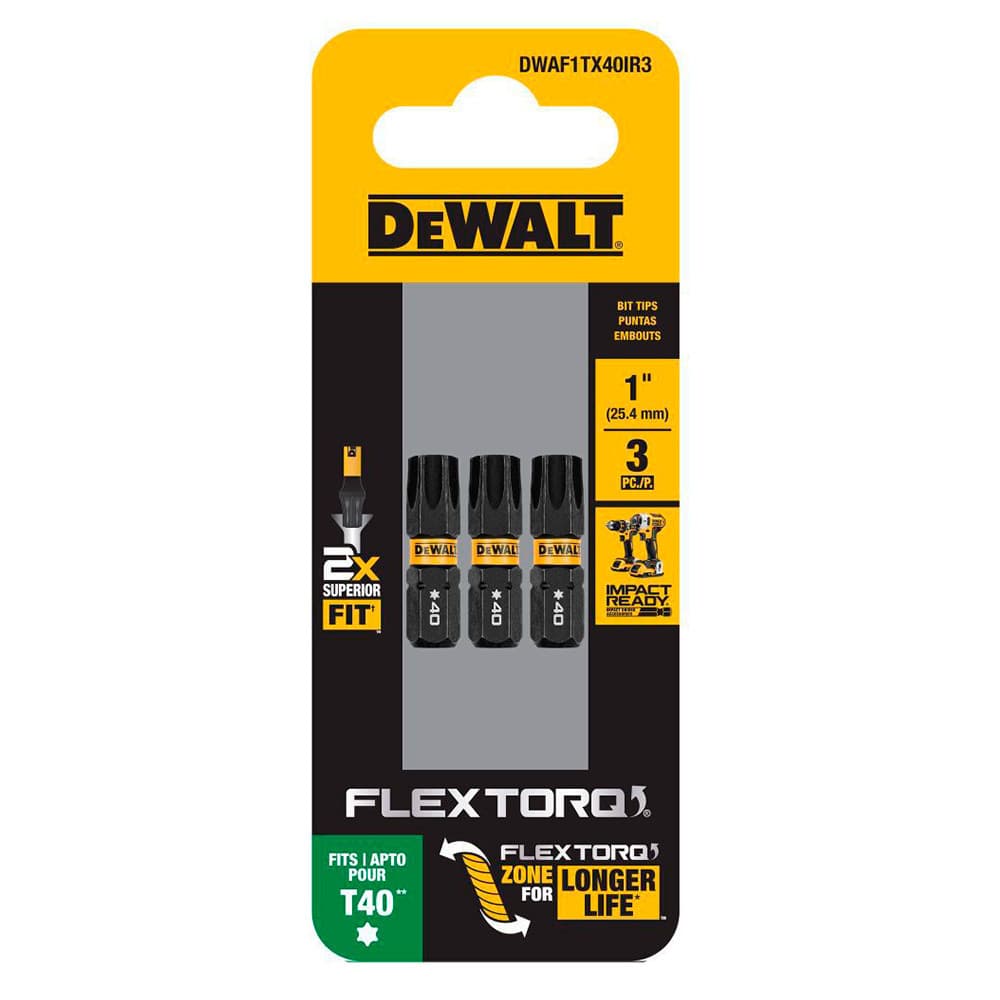 Kit com 3 Bits Torx de Impacto T40 x 25mm Flextorq Dewalt DWAF1TX40IR3