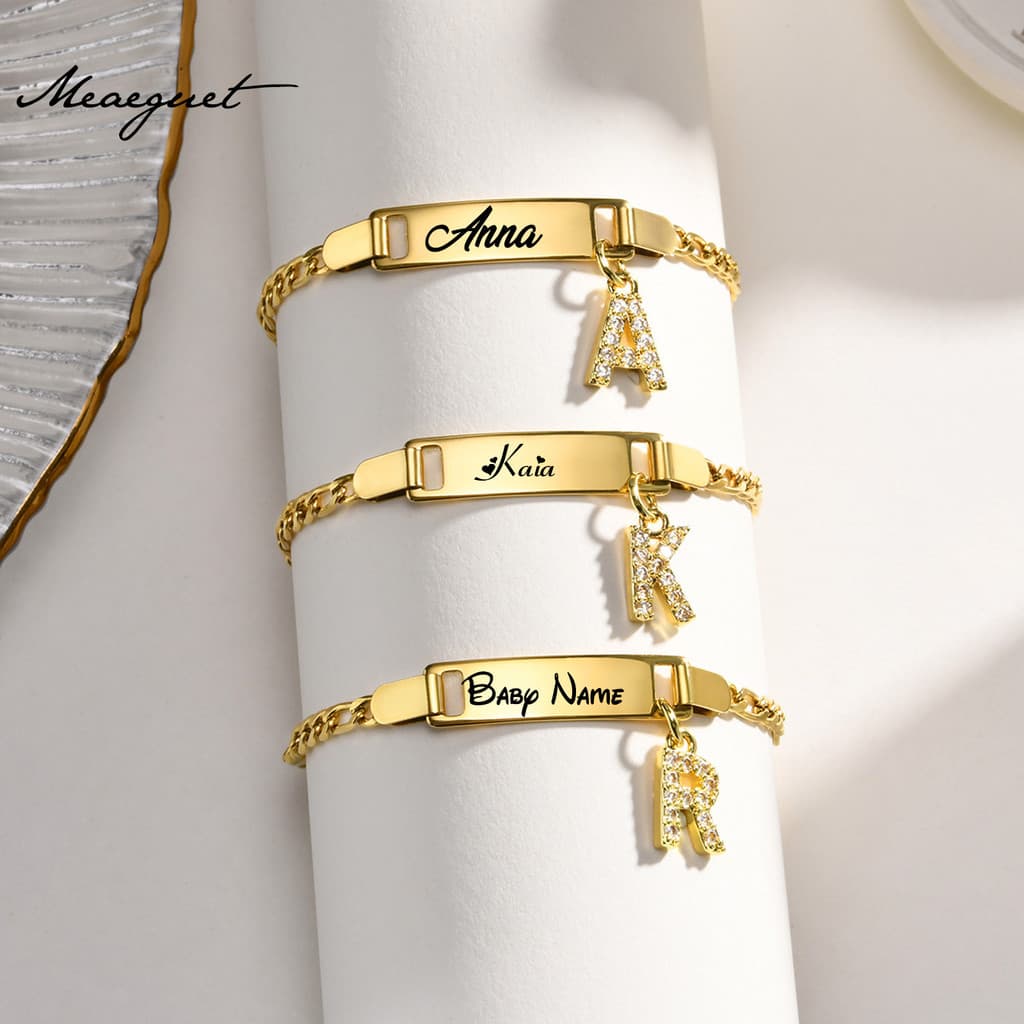 Pulseiras Personalizadas Para Bebês Meaegut , Gravadas Livres Com Nome Pingente De Carta Inicial , Presente Toddler