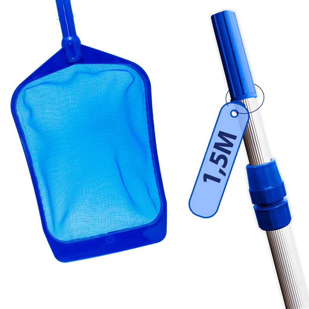 Kit Limpeza Peneira Plástica Cata Folha + Cabo De Alumínio Telescópico 1,5m Piscinas Acessórios