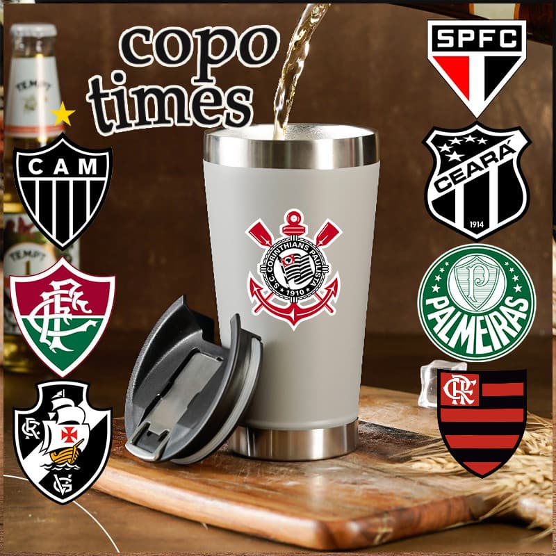 Times Copos térmico coleção com tampa e abridor 473ML