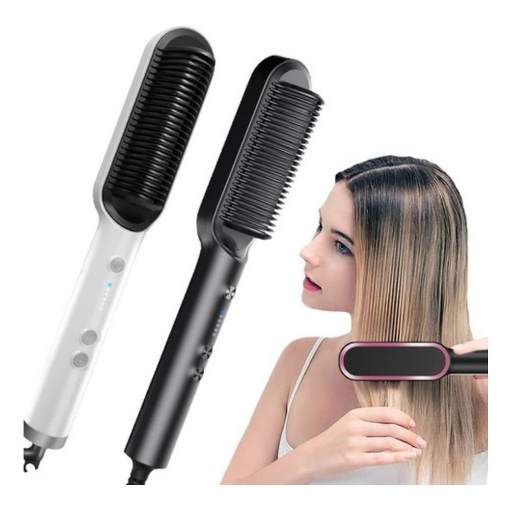 Escova Alisadora De Cabelo 3 Em 1 Pente Elétrico Luzes Íons