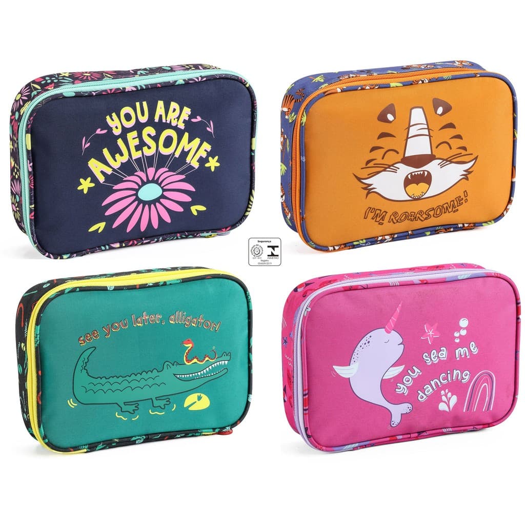 Estojo Box Infantil Floral Tigre Jacaré Narval Pen Marca Zoop by Seanite