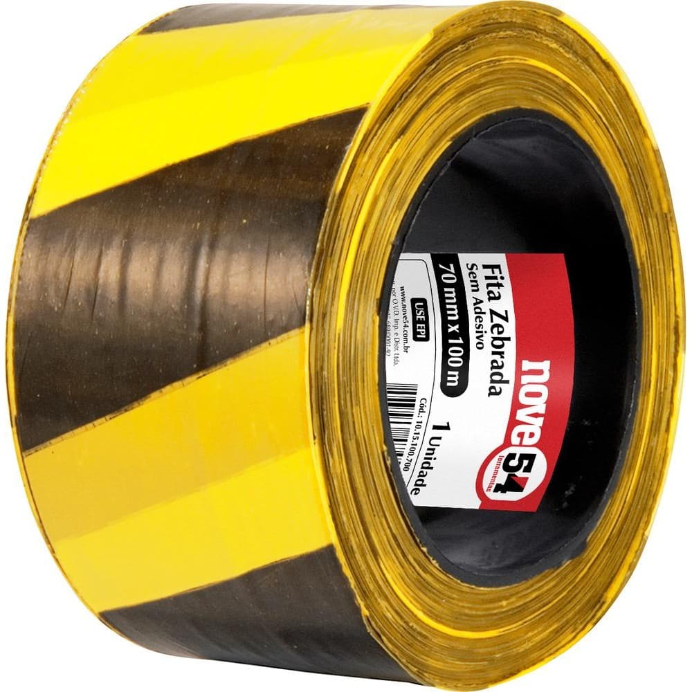 Fita zebrada sem adesivo 70mmx100m amarela e preta - Nove54
