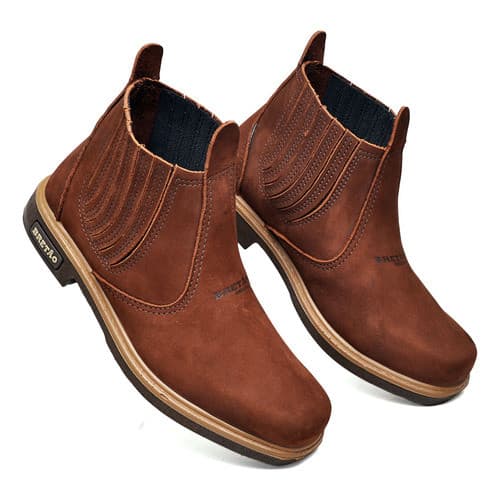 Bota Botina Bretão Em Couro Solado Texas Bico Quadrado