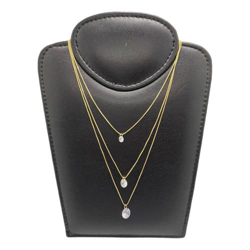 Gargantilha Colar Triplo Folheado a Ouro 18k com 3 Zirconias - Semijoia Fina