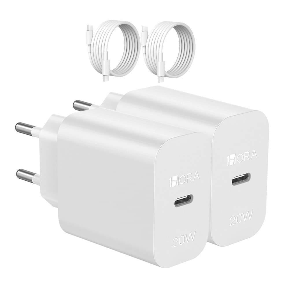 KIT 2X Carregador Usb C 1Hora, Pd20W + Cabo Usb C 1 Metro Branco