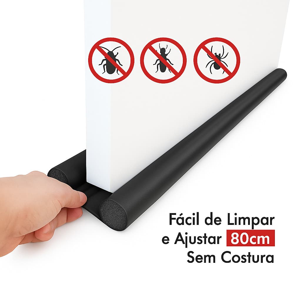 Protetor Rolinho Veda Porta Impermeável 80cm – Proteção Contra Insetos, Poeira e Ruídos