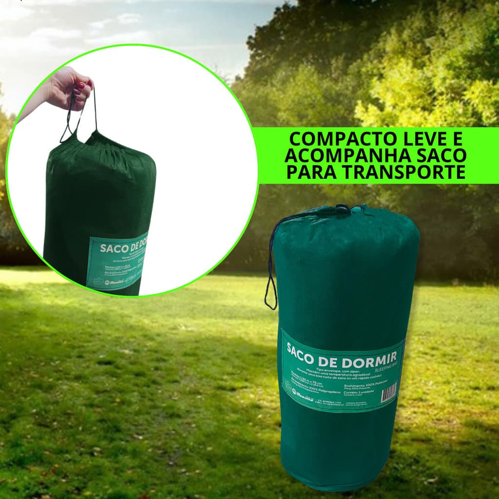 Saco De Dormir Acampamento Solteiro + Sacola Transporte Mor Cor Verde